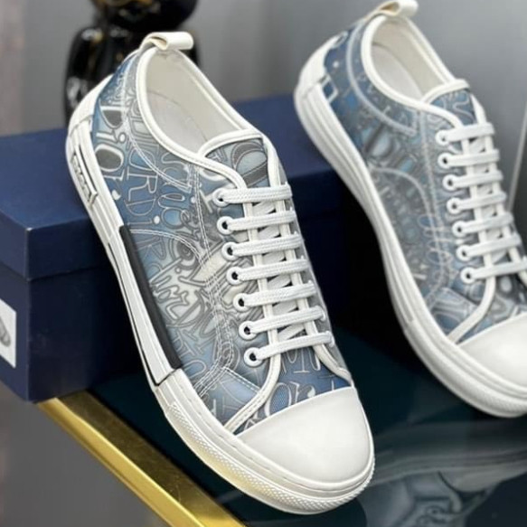 Dio 夏季風格藍色 Dior 圖案手繪圖案男士女士運動鞋