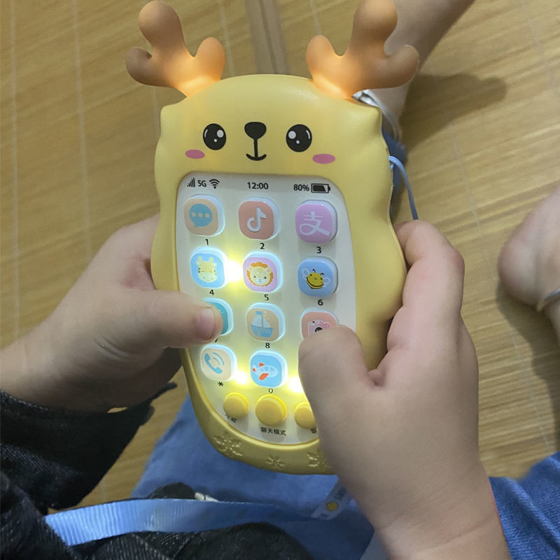 24新品 直髮嬰兒可咬牙膠寶寶仿真手機幼兒音樂玩具早教益智故事機充電電話機