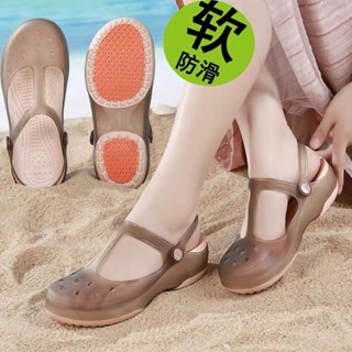 新品 促銷 洞洞鞋女沙灘鞋夏季涼拖鞋女學生平底韓版包頭中高跟護士果凍鞋女直髮