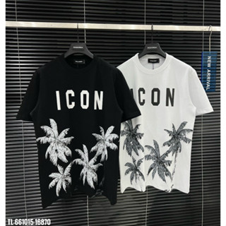 Dsq 男女T恤帶有雙面ICON圖案的椰子樹圖案的T恤街頭男孩。 2024 年 Dsquared 超熱椰子樹 T 恤。