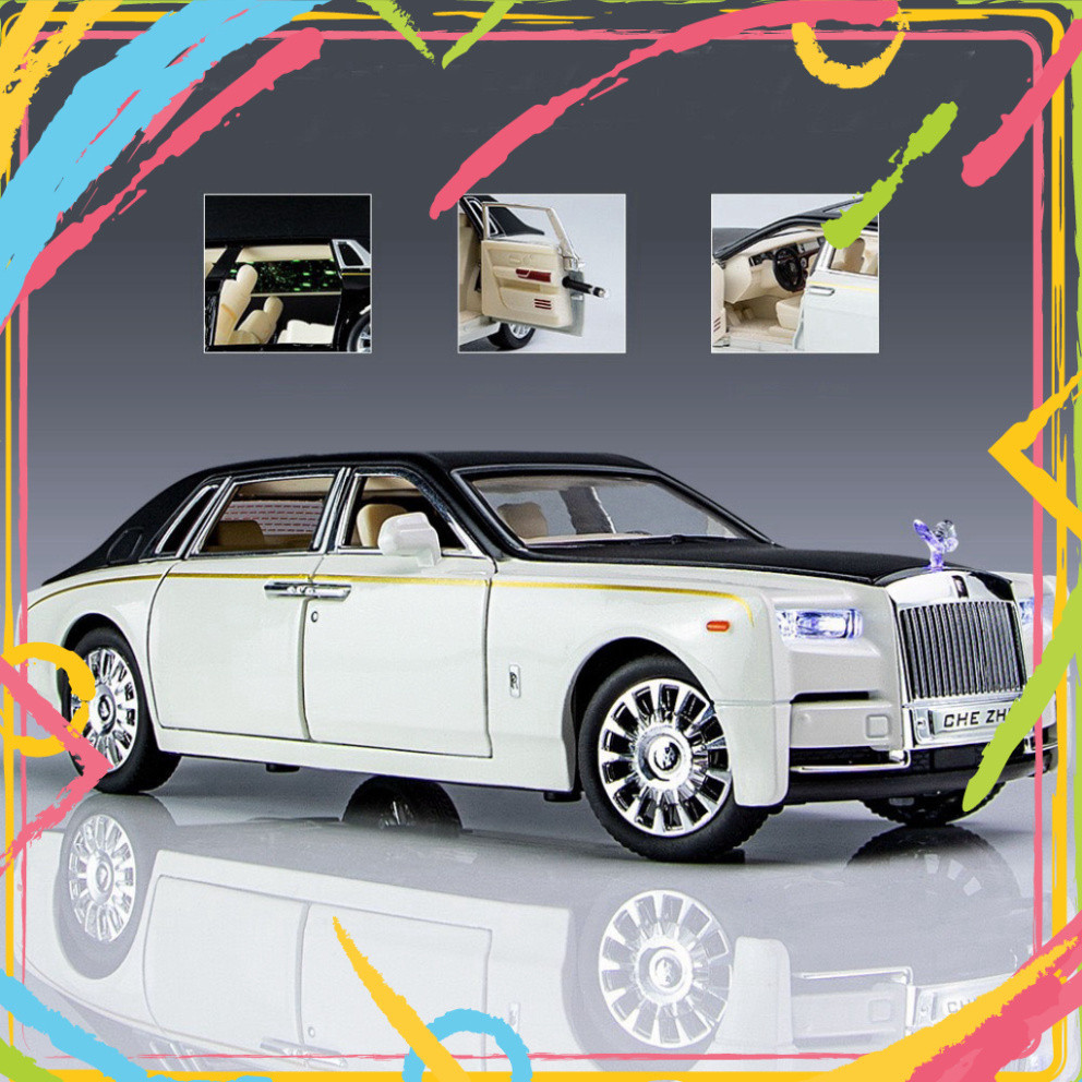 1:24比例幻影勞斯超級跑車模型帶合金燈光音響裝飾桌面汽車模型
