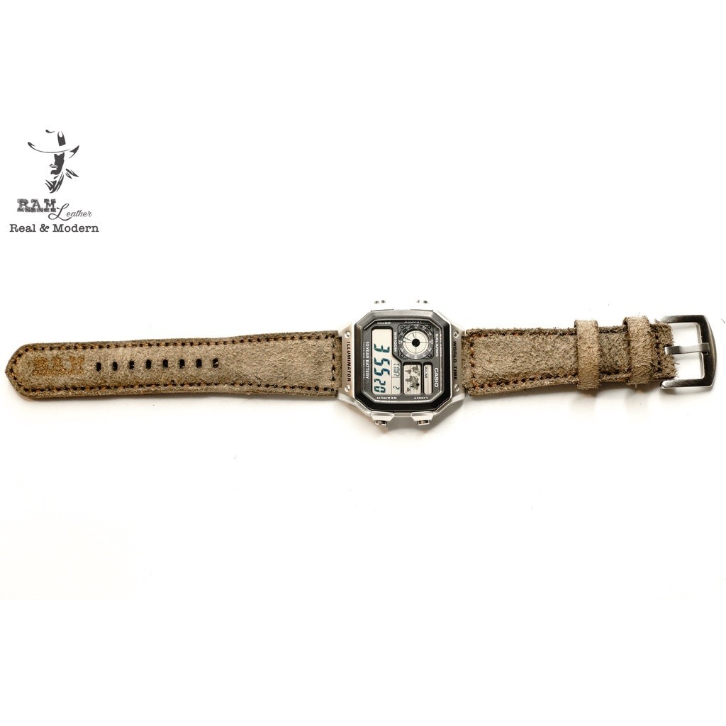 正品牛皮革錶帶耐用美觀 Ram 1969 沙漠沙金 - 適用於 Casio AE 1200 WHD / 1300 / 1