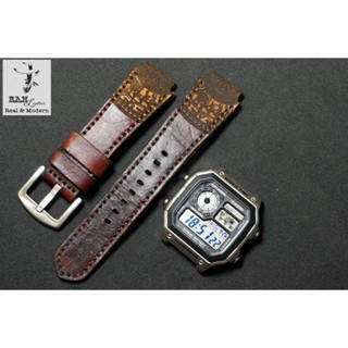 超耐用錶帶紅棕銅鼓CASIO AE 1200 WHD手工正品牛皮耐用美觀
