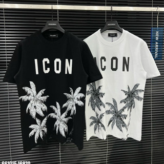 Dsq 男女T恤帶有雙面ICON圖案的椰子樹圖案的T恤街頭男孩。 Dsquared 椰子樹 T 恤 🔥熱 2024🔥 A