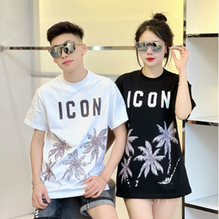 Dsq 男女T恤帶有雙面ICON圖案的椰子樹圖案的T恤街頭男孩。 Dsquared 椰子樹 T 恤 🔥熱 2024 A1