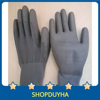 一套 10 雙灰灰色 PU 塗層手掌手套,保護手免受接觸物體的影響以保護工作