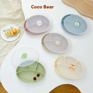 Coco Bear 矽膠託盤,帶可愛印花蓋,適合嬰兒橢圓形斷奶