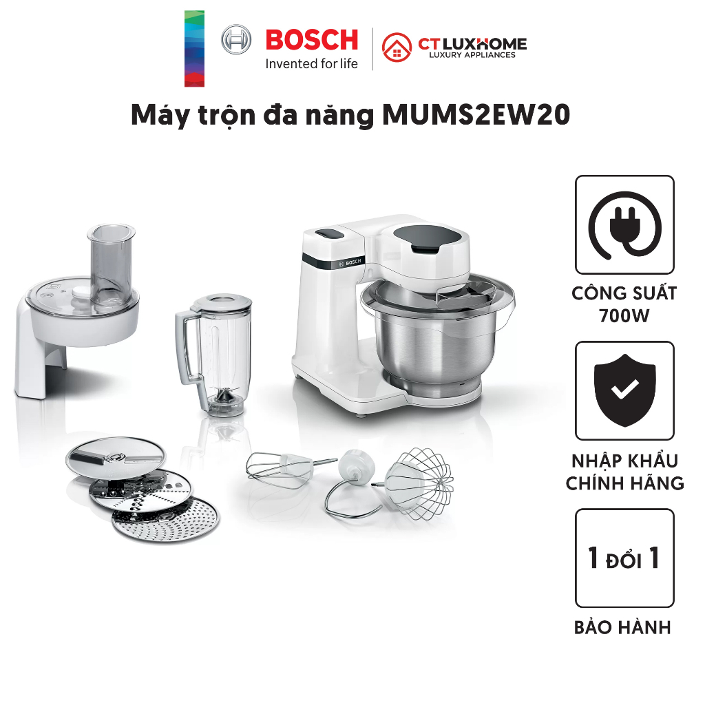 Bosch MUMS2EW20 700W, 220V, 50 / 60 Hz 多功能攪拌機, 白色