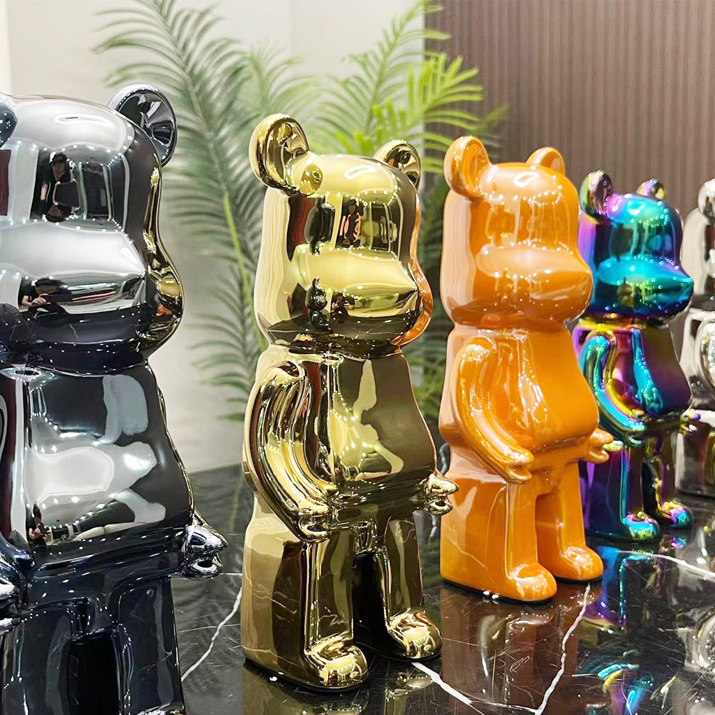 Bearbrick bearbrick Bear 模型尺寸 28 厘米 20 厘米,光滑熊磚雕像裝飾粉末塗層陶瓷