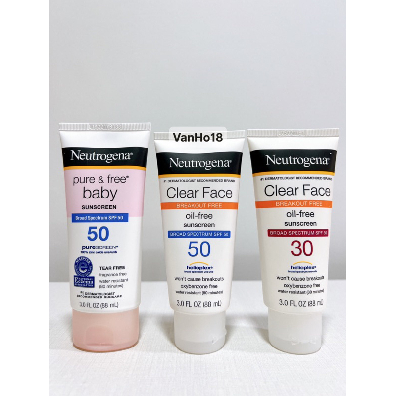 Neutrogena Pure &amp; Free Baby SPF50,透明面部分線無油 SPF30,敏感肌膚 SPF60