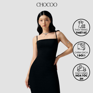 Monita Long Dress Chocoo 黑色連衣裙設計高品質塊狀沙色材料