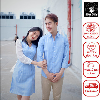 FIg Tree Caro Xanh New ms 126B情侶裝(男款長袖襯衫+女款雪紡袖裙)