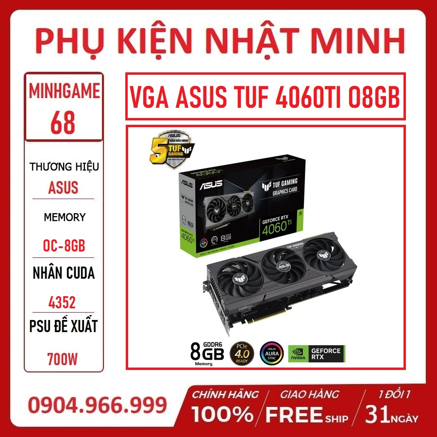 Vga ASUS TUF Gaming RTX 4060TI O8GB vs ASUS DUAL 4060TI O8GB