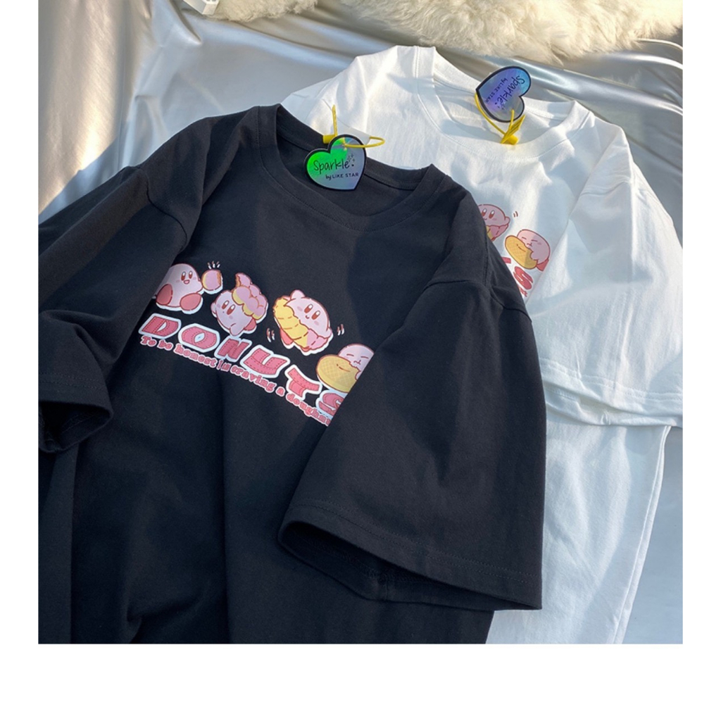 中性 T 恤,印有 DONUTS 字母印花,乾棉面料 Thai Tran Clothing Factory