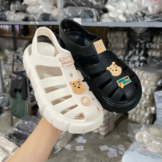 女式涼鞋女式露跟樂福鞋基本款中性款 3 釐米高麵包底 ulzzang eva 雨鞋
