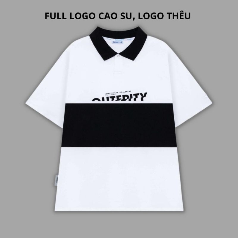 本地品牌中性 Outerity Crocodile polo 衫 - 斜體/白色和黑色本地品牌 Outery.