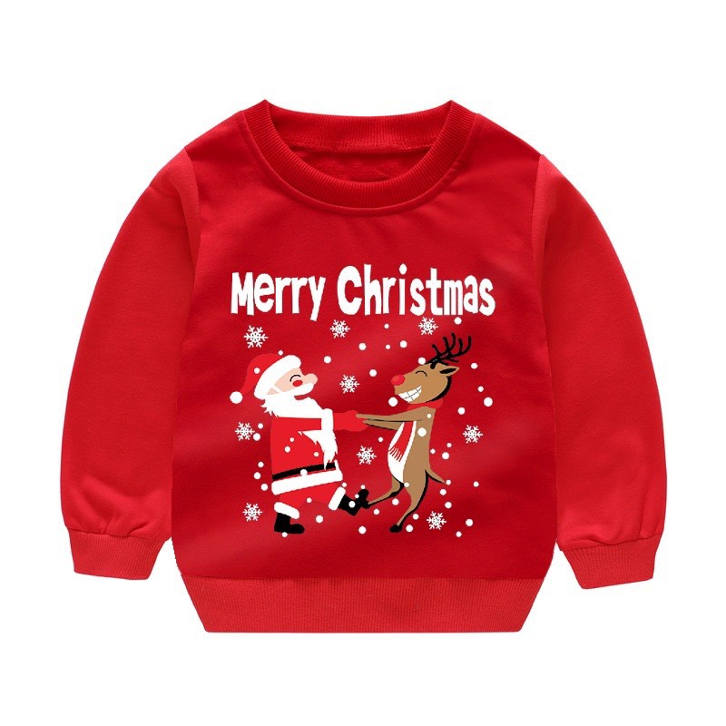 聖誕樹印花長袖襯衫,男孩和女孩棉質 T 恤 - LEON KIDS