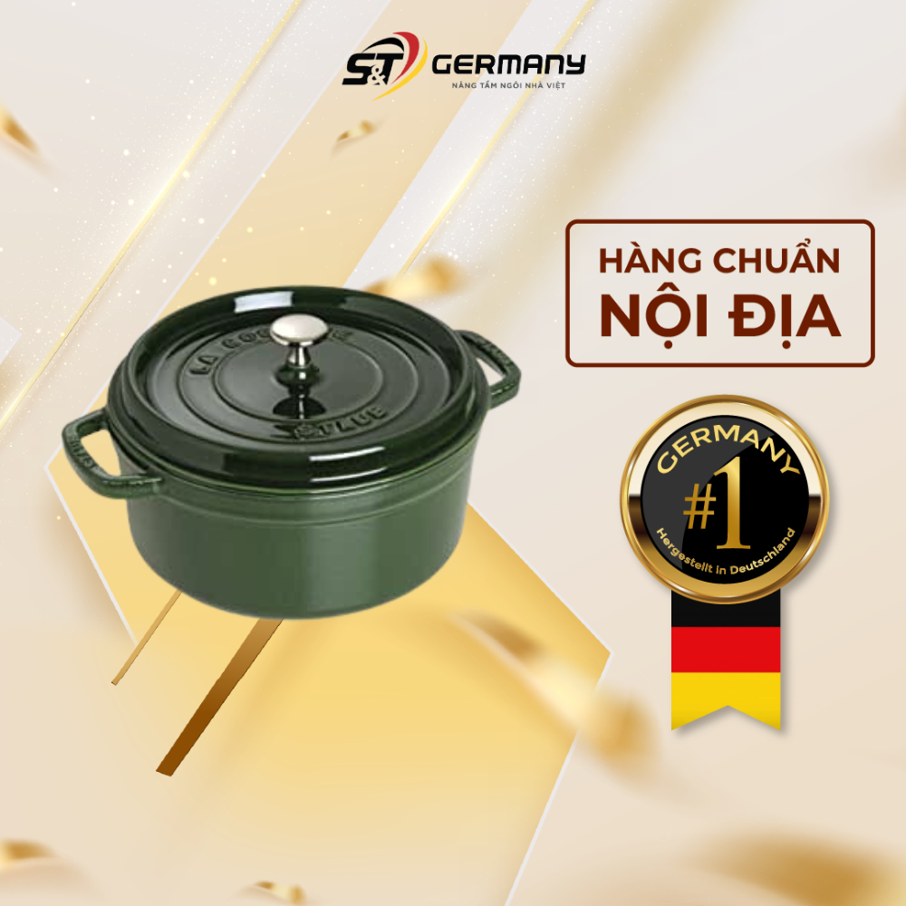Staub COCOTTE B-GR 22CM 2.6L 德國國產綠色圓形鐵鍋,鐵鍋適用於所有類型的德國爐灶 24005