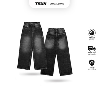 Tsun Razor Wash 寬鬆牛仔褲 - [中性] - 寬管 - 水洗黑色 - 金屬標籤