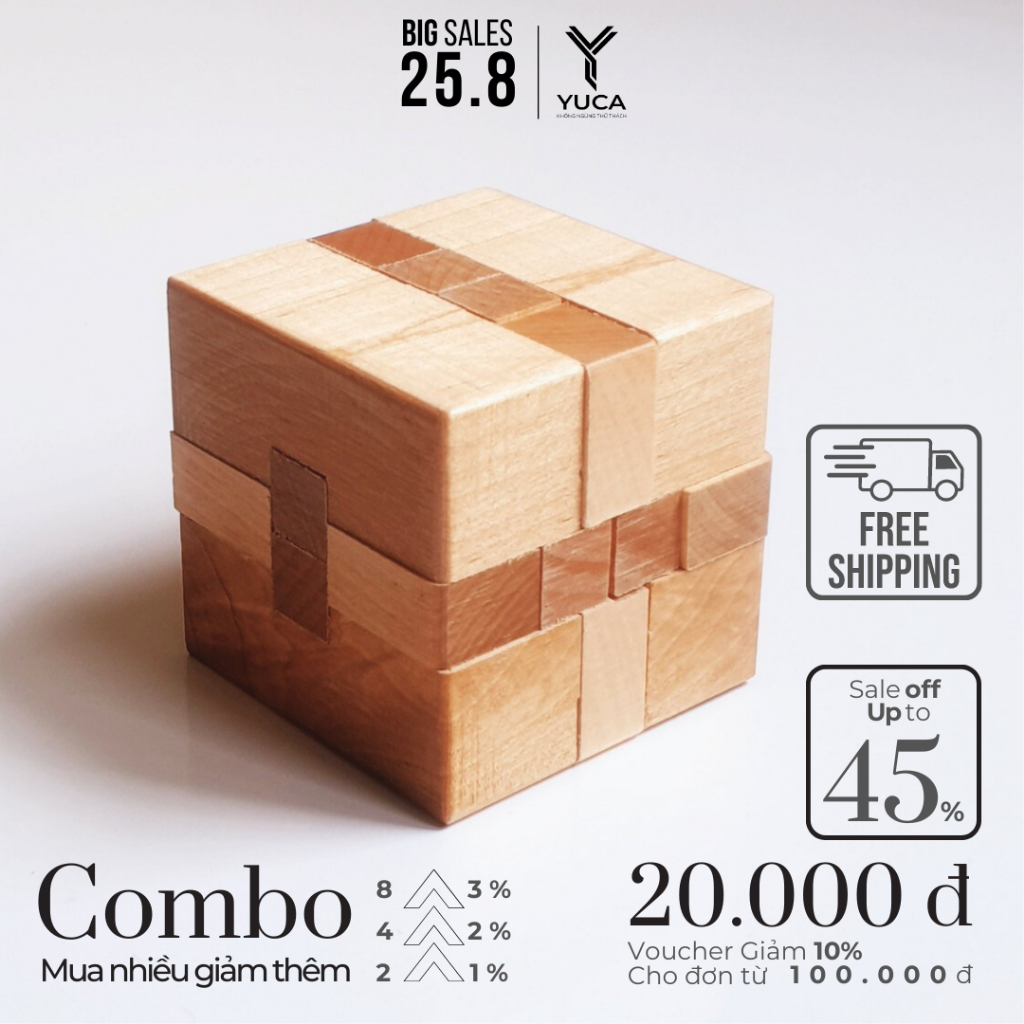 Cube Lock 木鎖玩具,Yuca Puzzle - Cube Lock,智能拼圖挑戰,大腦黑客,智力,三維拼圖