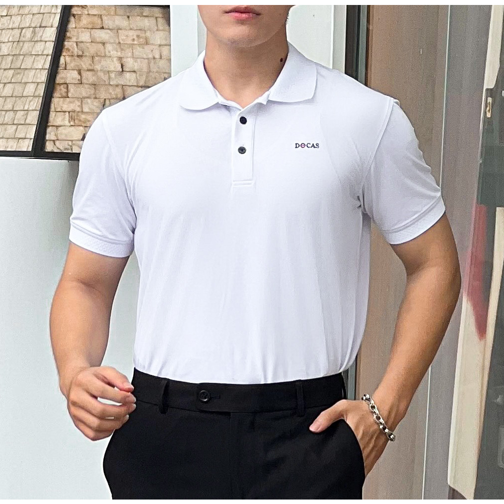 Po015-2 男式 Polo 衫 DOCAS CMC 棉白波梭織面料常規版型