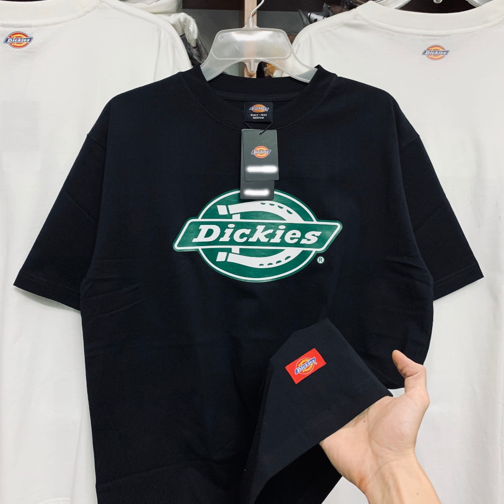 (正品)Dickies 中性 t 恤,帶有基本綠色徽標 + 素色襯衫,100% 棉 -