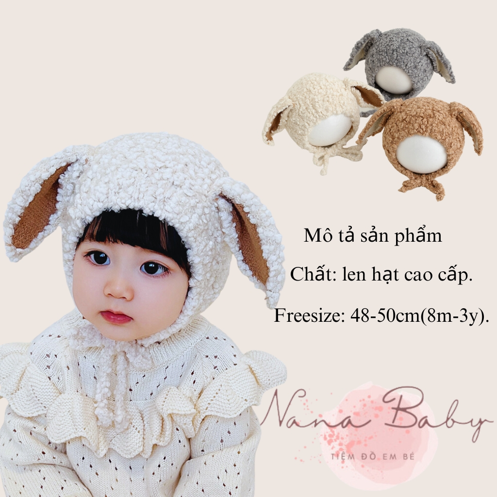 Nanababy 羊毛帽子帶兔耳朵高品質羊毛帽子 8 個月至 3 歲兒童 ML266