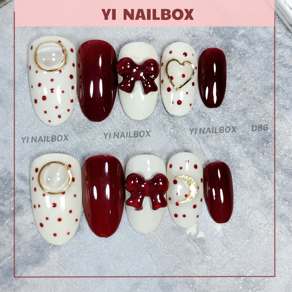 Nailbox Design D86 紅色凝膠塗料帶魅力和蝴蝶結(10 件套指甲帶文件膠)