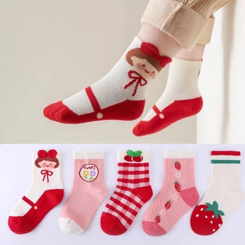 5雙超美紅草莓棉襪/女童襪子td40