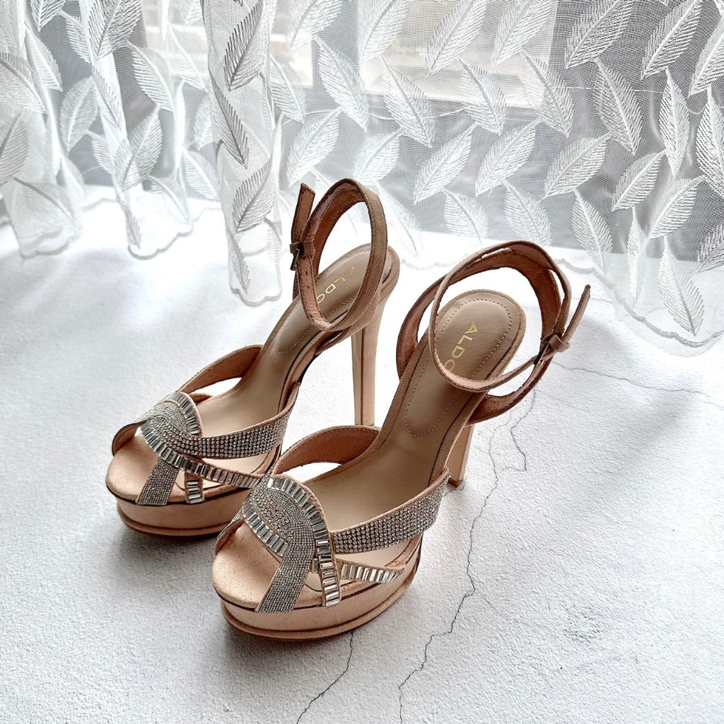 Aldo DAZZLING SHOES 正品女式高跟鞋,帶閃亮石珠 13 厘米高跟鞋,3.5 厘米前雙,真皮鞋底