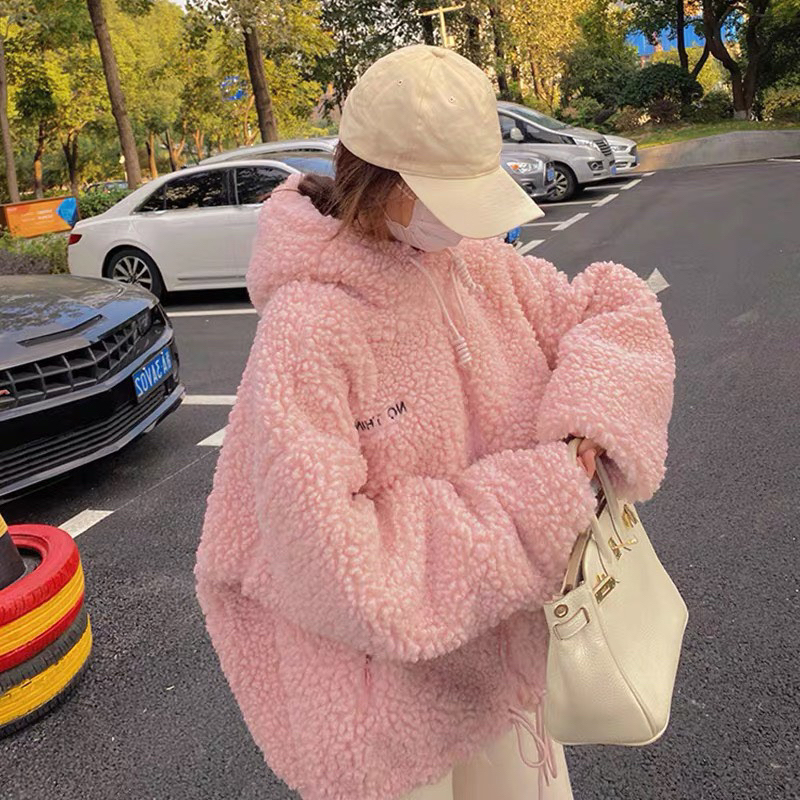 2層粉色毛皮大衣,超暖灰