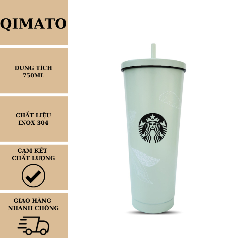 Starbucks 750ml 藍色、米色、紫色保溫杯、304 不銹鋼水瓶封閉蓋帶 Qiamto 吸管