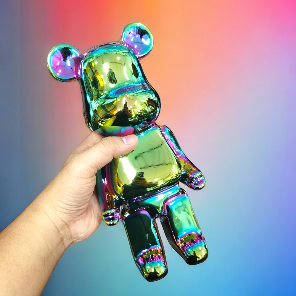 28 厘米 BearBrick Fat Belly Bear 圖案陶瓷雕像釉面、電鍍、浸漆 - 裝飾、禮品、收藏品