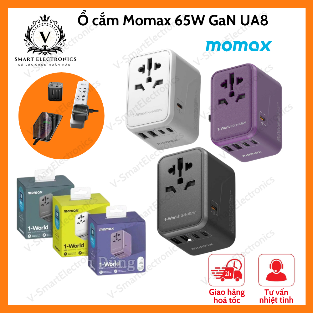 Momax 1-world 65W GaN UA8 旅行插座方便,小巧多款流行插座 JP /US,AU,EU,UK,