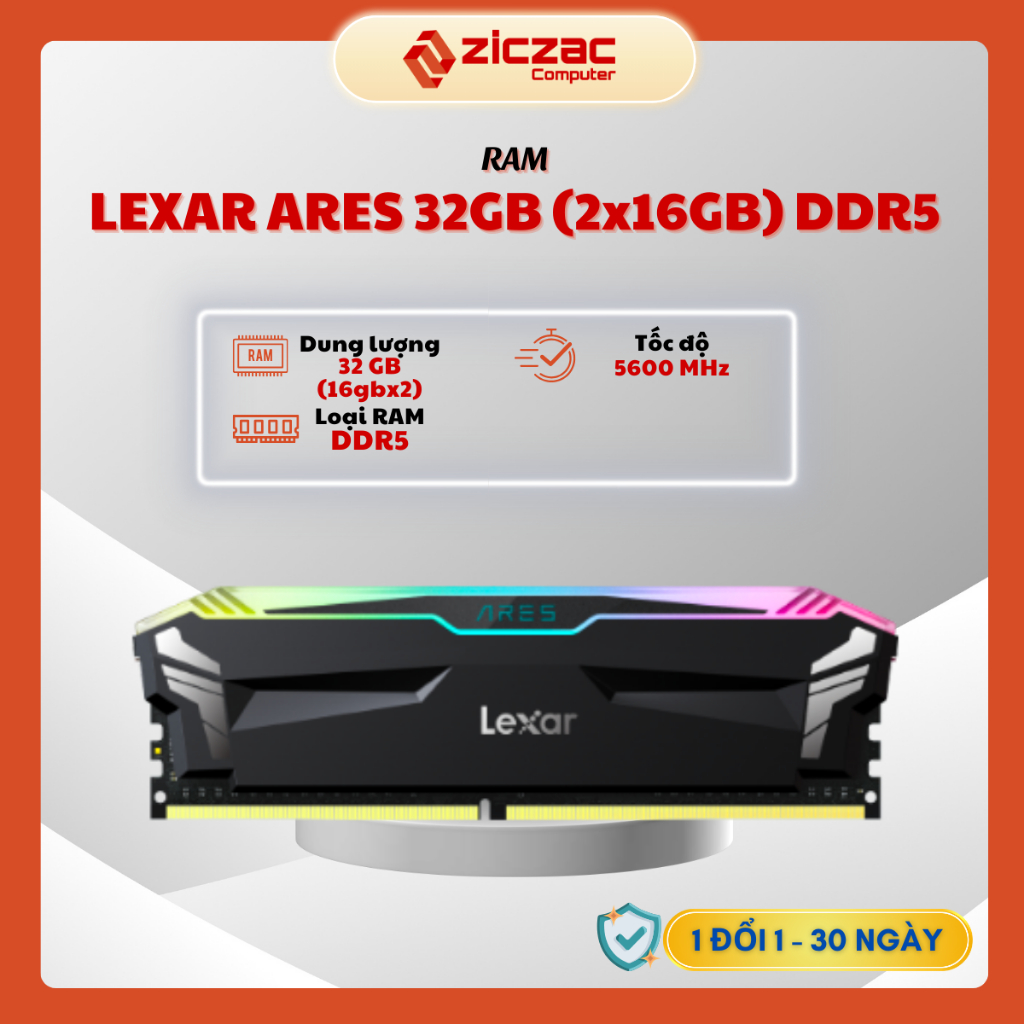 Lexar ARES RGB 黑色 32GB 內存 (2x16GB) DVD5 總線 5600Mhz