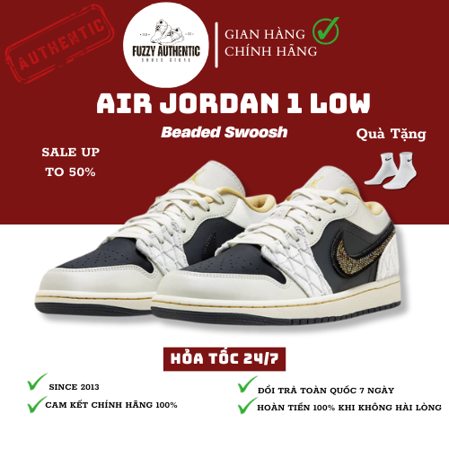 [最佳品質] Jordan 1 低幫低幫運動鞋低串珠 Swoosh 水鑽鑲嵌 DV1762-001