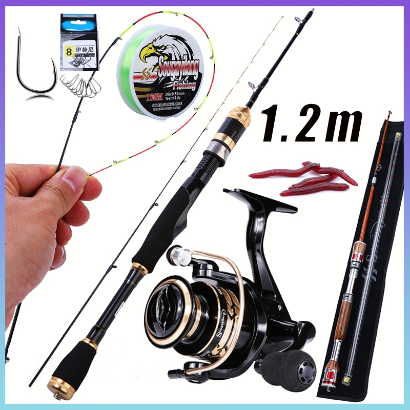 一套釣魚竿 120 厘米蝦和釣魚機釣魚竿 5.2:1 玩魚鉤和誘餌獎勵