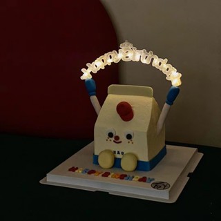 黃色 LED 燈字生日快樂愛嬰兒蛋糕裝飾鮮花派對帶電池