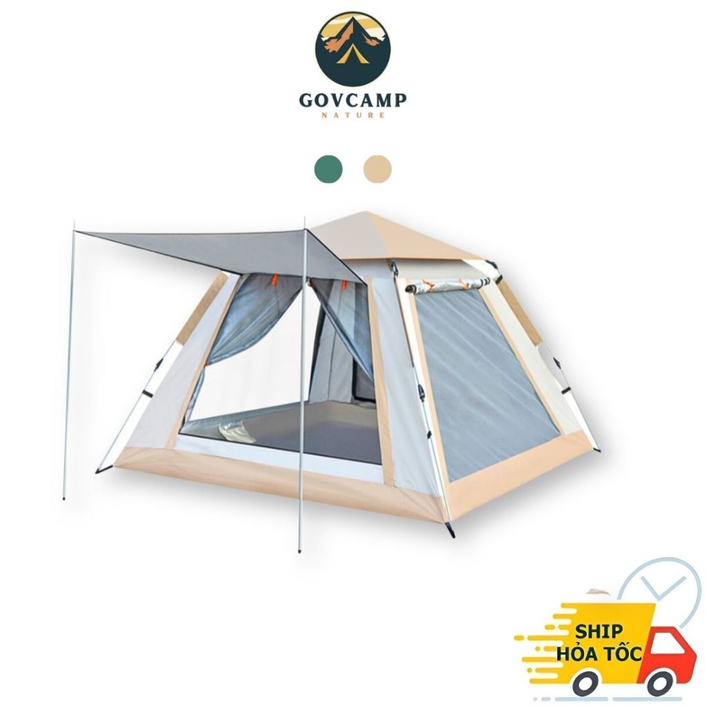 超透氣 4 門自抽帳篷帶方便彈簧野餐帳篷,適合白色 GoVcamp 4-6 人戶外旅行者
