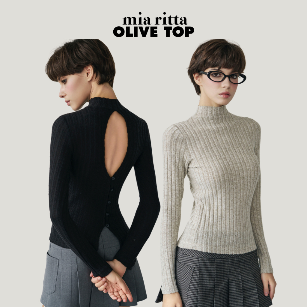Olive Top Mia Ritta A2182 高領毛衣 - 露背長袖羅紋毛衣