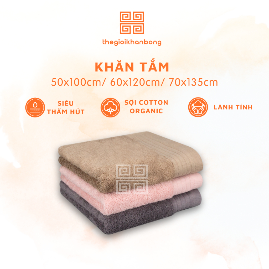 Songwol 有機棉浴巾對皮膚安全 3 種基本顏色尺寸 50x100cm, 60x120cm