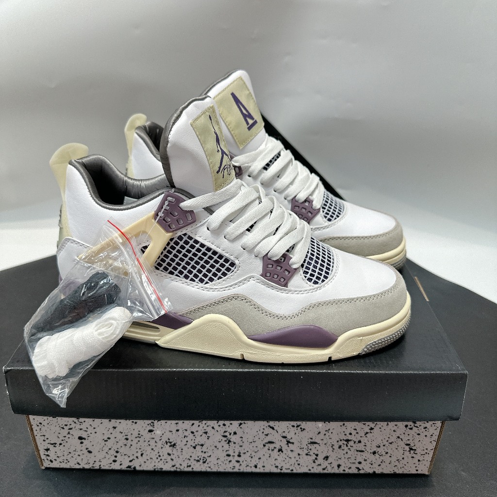 耐克 Air Jordan 4 運動鞋白色灰色紫羅蘭色 - Jordan 4 In Grey Purple