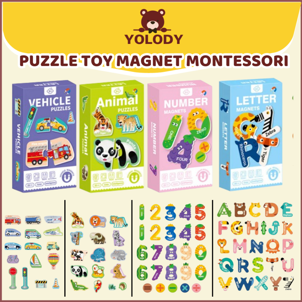 蒙台梭利磁鐵字母、磁鐵字母、動物拼圖幫助孩子學習動物識別字母和數字
