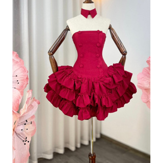 紅杯連衣裙針織公主閃黑玫瑰灰紅