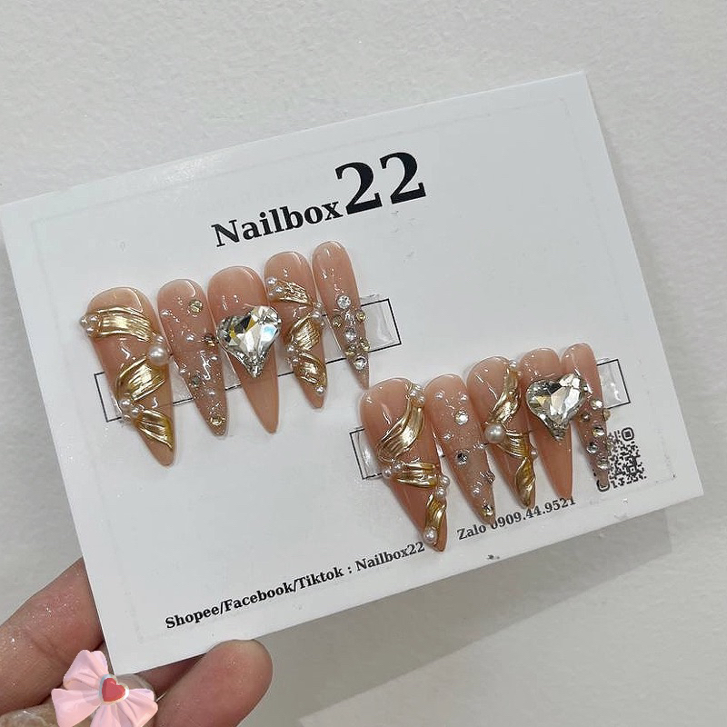 Nailbox [607] - 人造指甲設計‍🔥 橙色果凍圖案與鏡面塗層橙色鑲嵌在 Bling Bling Bling