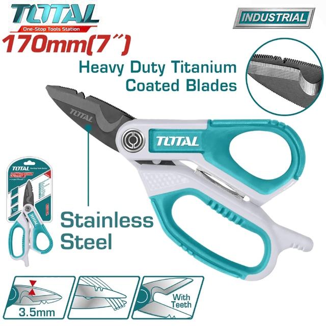 170mm (7") Total THES 電工剪刀051708鍍鈦不銹鋼比鋼三倍強,增加耐用性