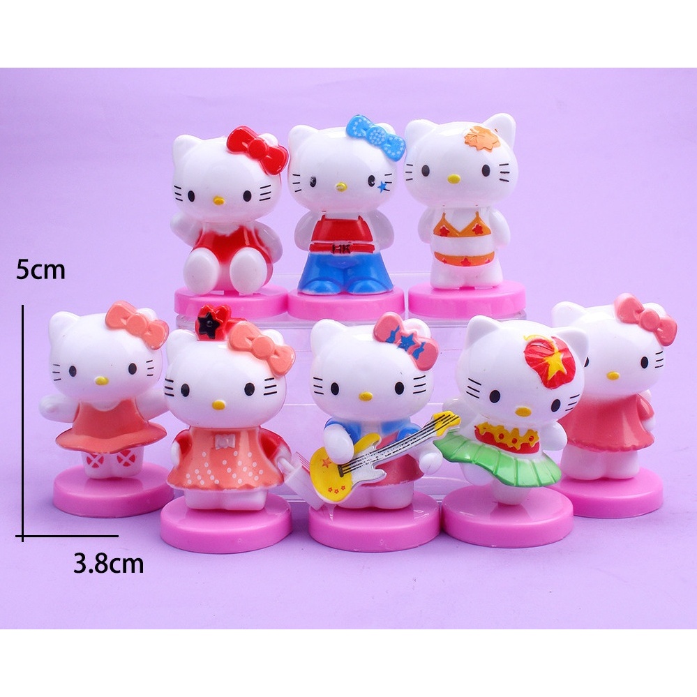 8 件套塑料 Hello Kitty 模型,帶超可愛底座,用於裝飾生日蛋糕、汽車、書桌
