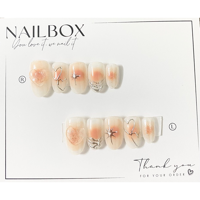 Nail Uo 專為米果凍混色設計橙桃心壓花鏡面質感