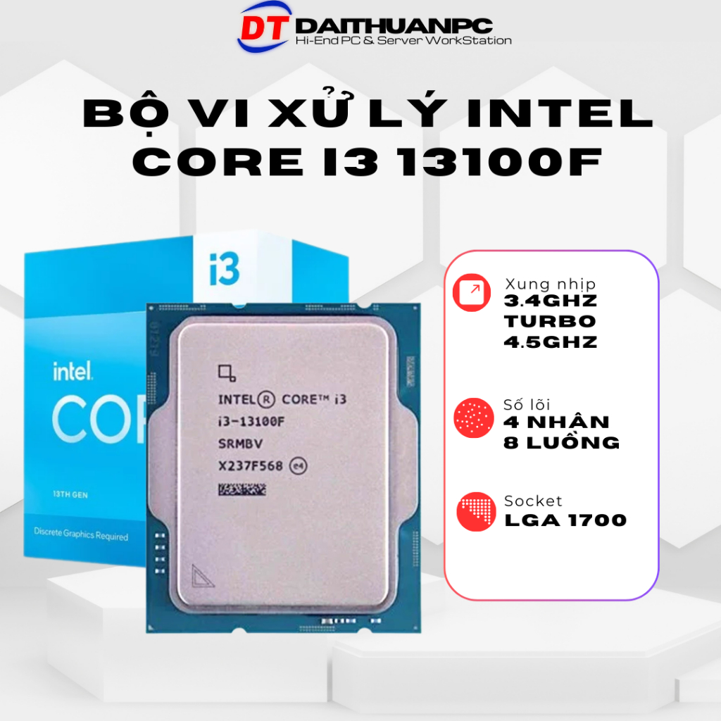 Cpu 英特爾酷睿 i3 13100F 盒子(英特爾 LGA1700 /4 核 / 8 線程 Bbase 3.4Ghz