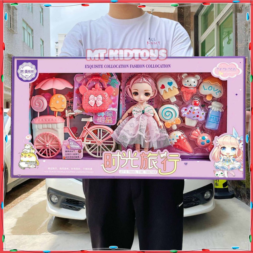 芭比娃娃玩具,帶有可愛的冰淇淋汽車配件,作為女孩的禮物